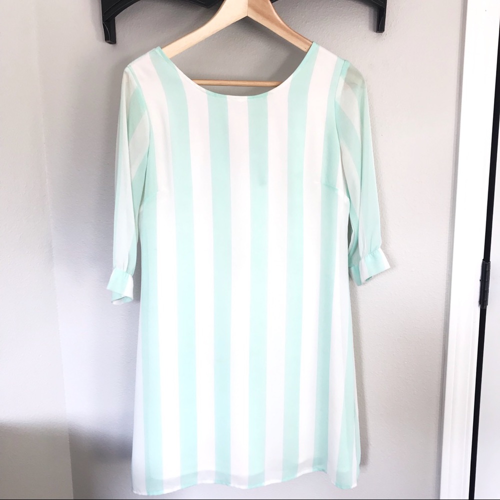 Elegant Mint & White Striped Dress